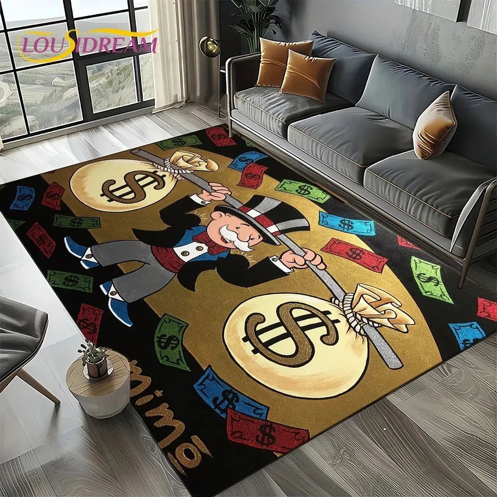 3D Rich Man Game Monopoly Dollar Cartoon Rug – Non-Slip Floor Mat