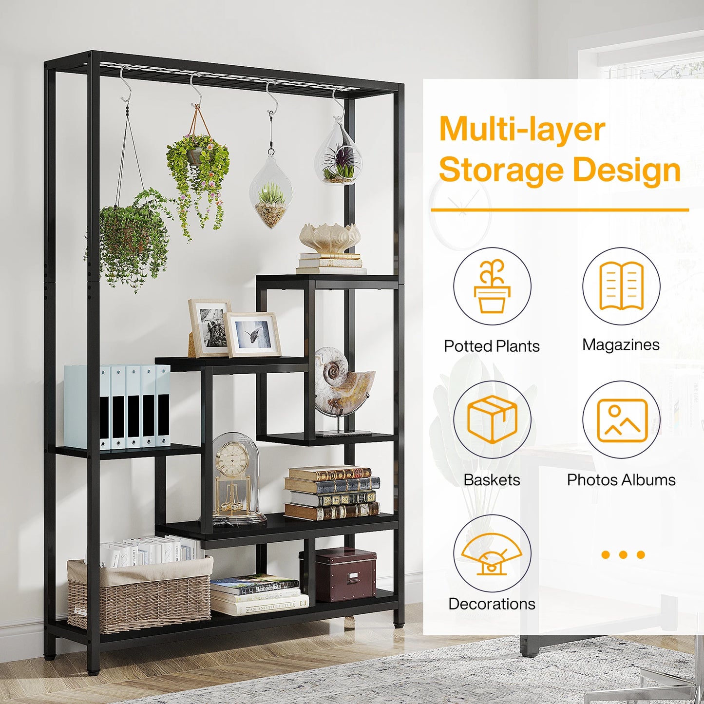 Tribesigns 5-Tier Tall Indoor Plant Stand – 70.9" Metal Shelf with Hooks