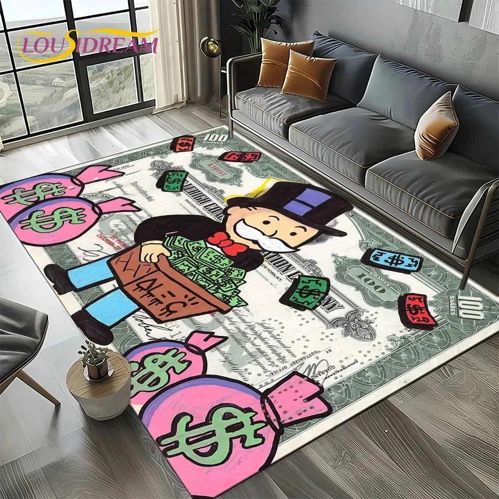3D Rich Man Game Monopoly Dollar Cartoon Rug – Non-Slip Floor Mat