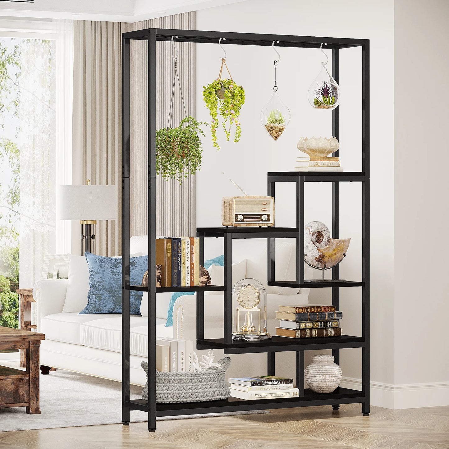 Tribesigns 5-Tier Tall Indoor Plant Stand – 70.9" Metal Shelf with Hooks