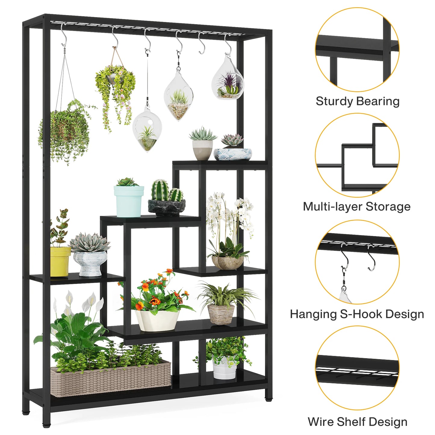 Tribesigns 5-Tier Tall Indoor Plant Stand – 70.9" Metal Shelf with Hooks