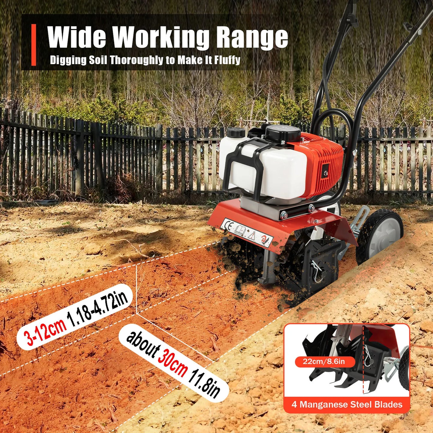 52CC 1700W Gasoline Garden Tiller – 2-Stroke Air-Cooled Cultivator