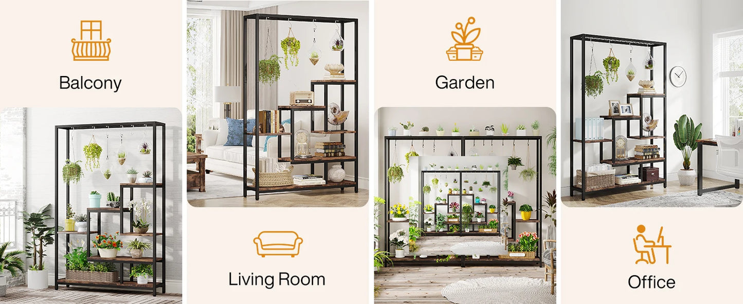 Tribesigns 5-Tier Tall Indoor Plant Stand – 70.9" Metal Shelf with Hooks