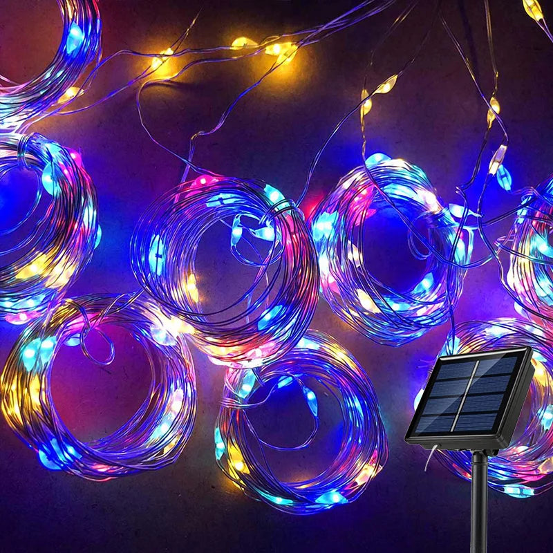 Solar LED Curtain Fairy Lights – Outdoor Copper String Garland