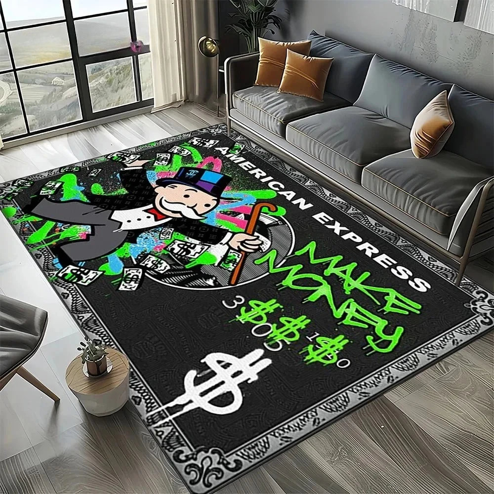 3D Rich Man Game Monopoly Dollar Cartoon Rug – Non-Slip Floor Mat