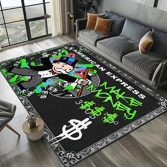 3D Rich Man Game Monopoly Dollar Cartoon Rug – Non-Slip Floor Mat