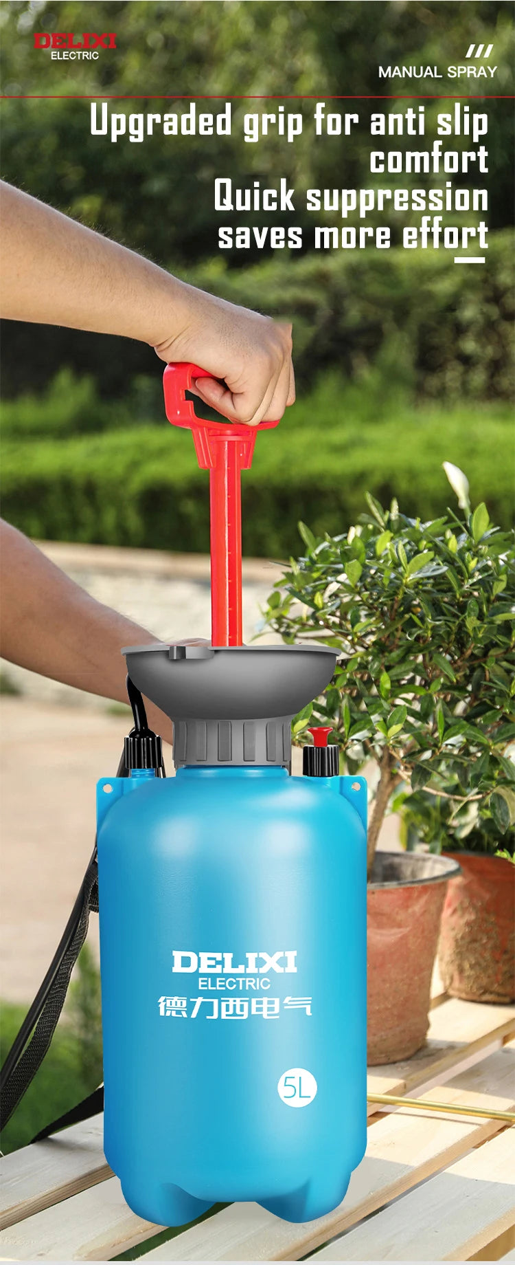 DELIXI 3/5/8L Hand Pump Garden Sprayer – Multi-Purpose Pressure Sprayer